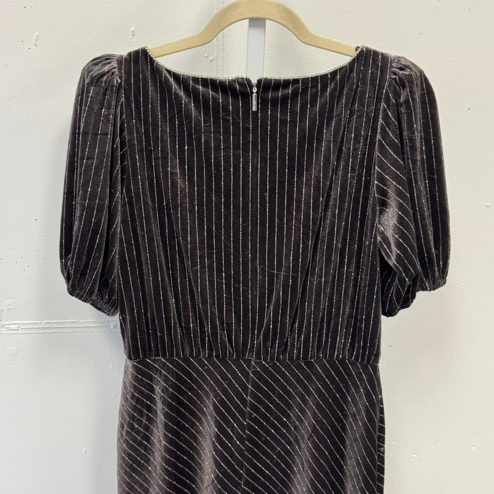 Karl Lagerfeld Paris Velvet Pinstripe Rhinestone Midi Maxi Dress Brown 8 Holiday